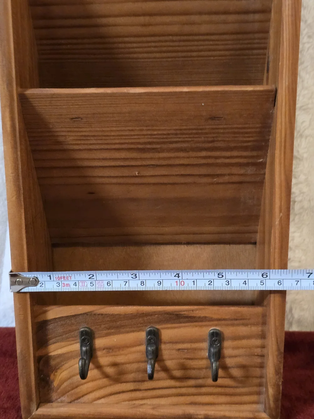 Vintage Rustic Wood Wall Mail Organizer & Key Holder - 3 Tier Letter Sorter